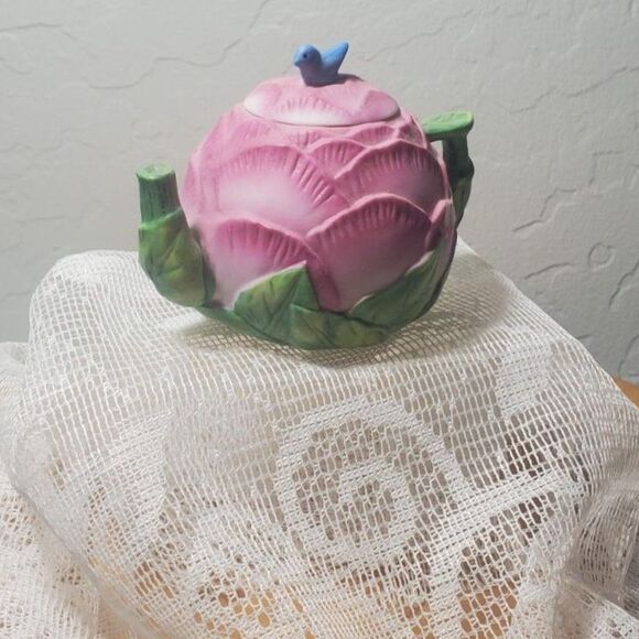 Avon Pink Peony Flower Teapot with a Blue Bird Lid ~Vintage~ - Picture 7 of 7